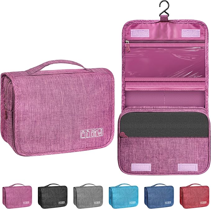 Toiletry Bag Travel Bag with Hanging Hook, Waterproof Capacity Hanging Multifunctional Makeup Bag for Toiletries, Portable Cosmetic Bag Travel Organizer for Women and Men(Purple)