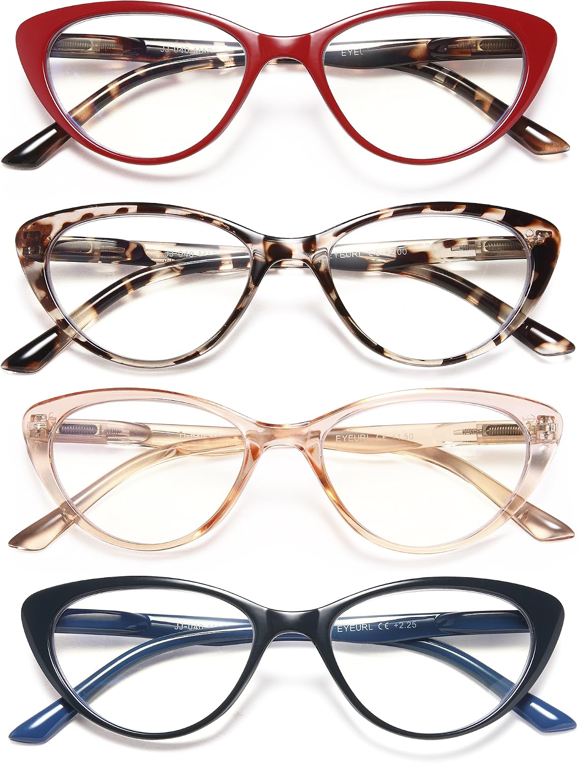 EYEURL 4-Pack Cat Eye Reading Glasses for Women- Blue Light Blocking Readers with Spring Hinges,Anti-Glare/UV Rays Reading Glasses1.75
