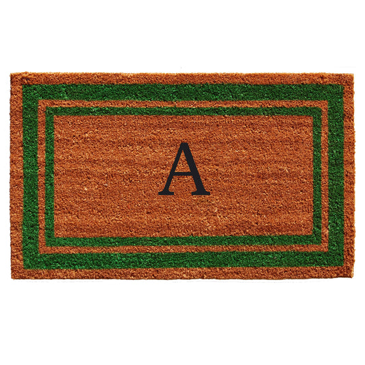 Calloway Mills Green Border 18" x 30" Monogram Doormat, Natural/Green (Letter A)