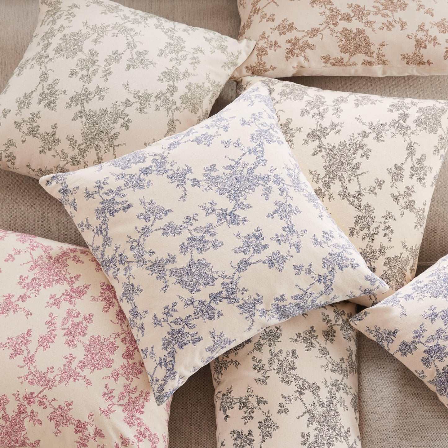 YZJZEDS 100% Cotton French Pastoral Throw Pillow Covers Set of 2, 18x18 Inch Blue Farmhouse Decorative Cushion Covers for Sofa Bed Living Room Home Decor
