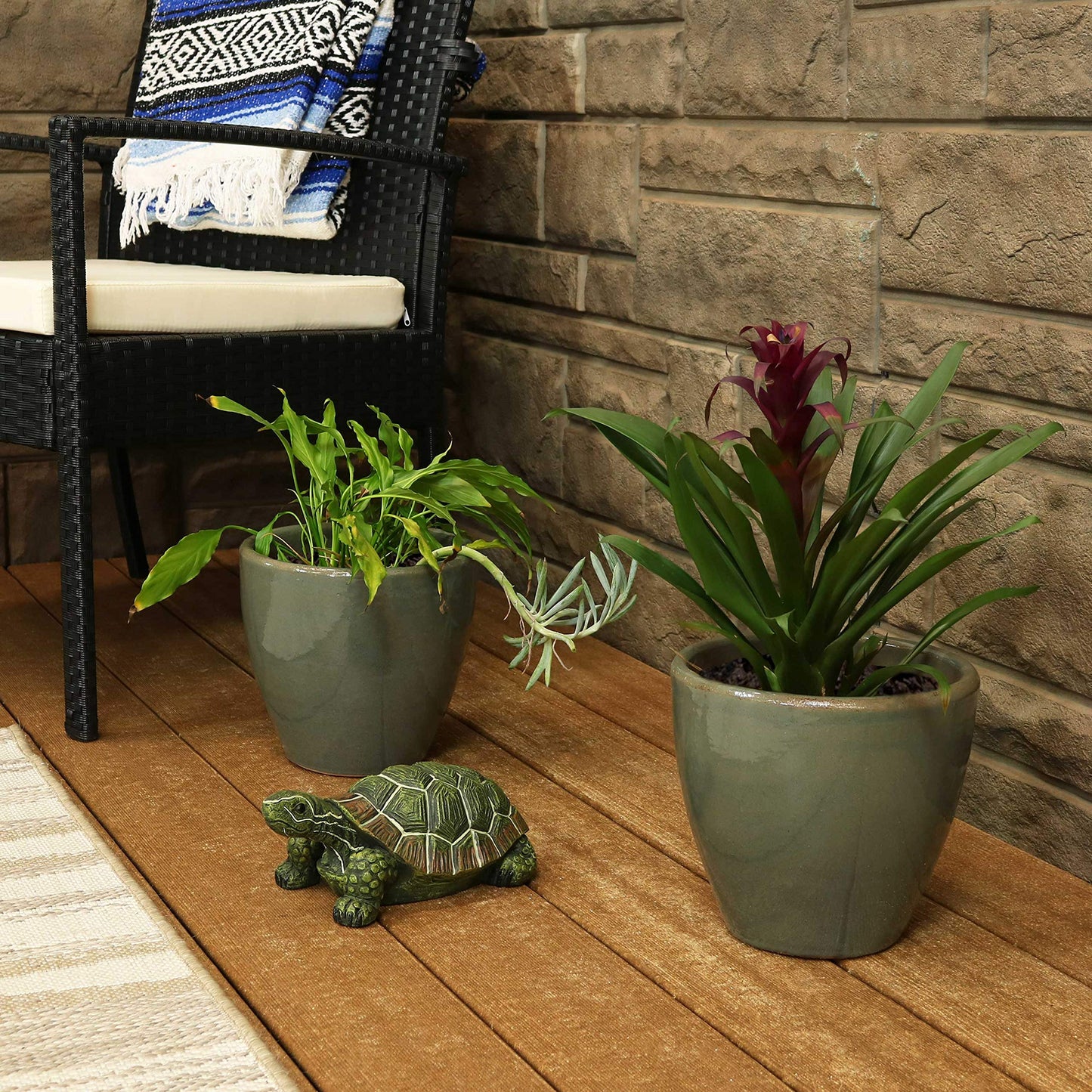 Sunnydaze Resort Round Ceramic Planter - Set of 2 Indoor or Outdoor Plant Pots with Drainage Hole - 8" - Gray Glaze"