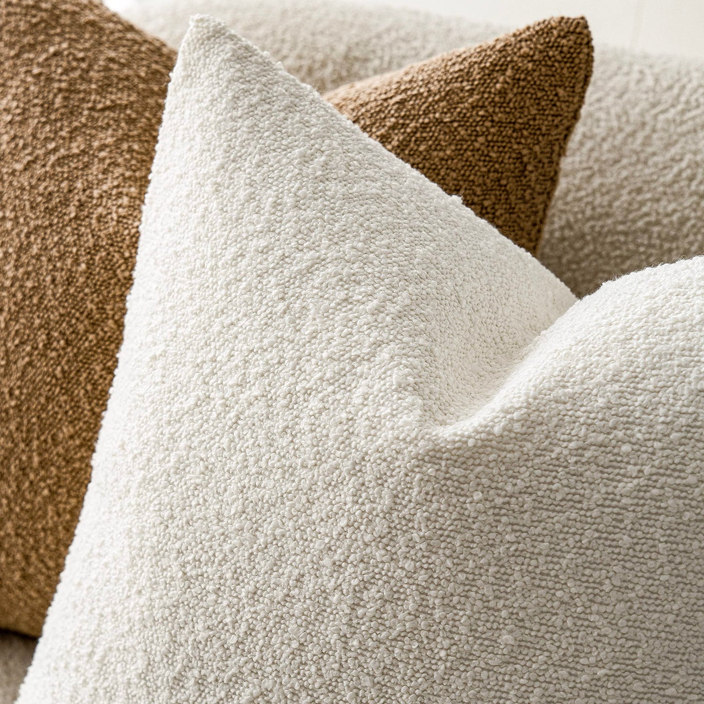 Foindtower Pack of 2 Textured Boucle Throw Pillow Covers Accent Solid Pillow Cases Cozy Soft Decorative Couch Cushion Case for Chair Sofa Bedroom Living Room Home Decor, 18 x 18 Inch,White