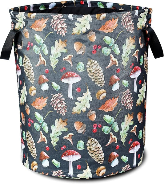 Vintage Mushrooms Laundry Basket Forest Plants Foldable Oxford Cloth Funny Tote Bag Laundry Hamper Clothes Storage Bucket Organizer For Bathroom/Laundry Storage/Bedroom 17.7x13.7 Inch
