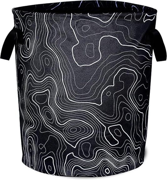 Topographic Map Laundry Basket Topography Pattern Foldable Oxford Cloth Funny Tote Bag Laundry Hamper Clothes Storage Bucket Organizer For Bathroom/Laundry Storage/Bedroom 17.7x13.7