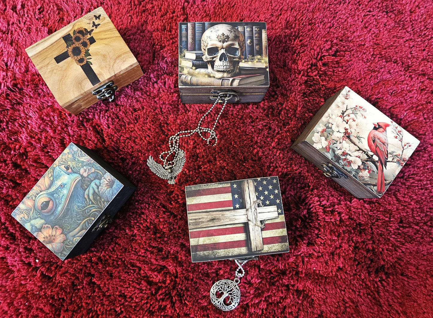 Patriotic Cross American Flag Trinket Box Rosary Jewelry Keepsake Box | US Flag Treasure Box, Patriot Gifts for Men Women Girls Gift Idea, Prayer, First Communion Box, Gifts for Home Décor (3USS)