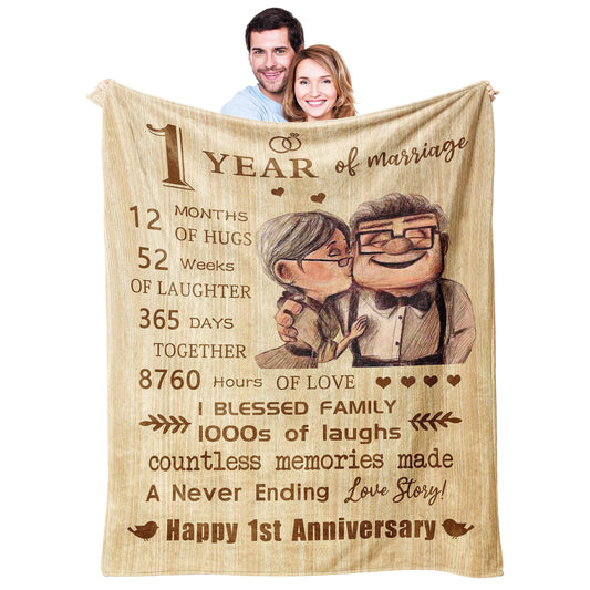 1st Anniversary Blanket Gifts for Couple, one Year Anniversary Blanket Gifts 60’’x50’’, First Wedding for Husband/Wife/him/her, Best Gifts for 1st Marriage Wedding Anniversary