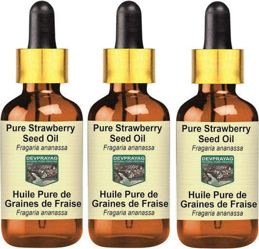 Pure Strawberry Seed Oil (Fragaria ananassa) with Glass Dropper (Pack of Three) 100mlx3 (10 oz)